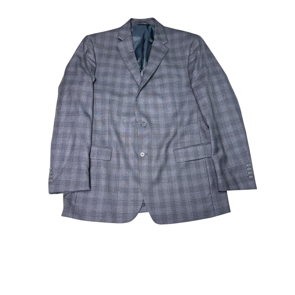 Jos A Bank‎ Executive Mens 44 Long Blazer Gray Plaid Wool Blend Traditional Fit